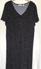 Susan Graver Large Petite Black Polka Dot Print Liquid Knit Button Front Dress