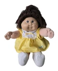 VINTAGE Cabbage Patch Kid Girl Brown Hair Eyes Yellow Dress Socks 1980s Original