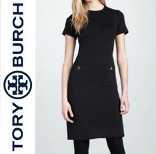 TORY BURCH ANTHEA BLACK WOOL DRESS WITH GOLD BUTTONS SIZE XL