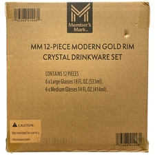 Member's Mark 12-Piece Modern Gold Rim Crystal Drinkware Set