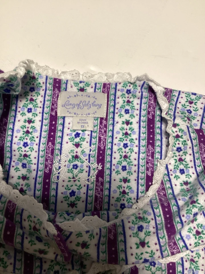 Lanz Of Salzburg Nantucket длинная полосатая фланелевая ночная рубашка из 100% хлопка, размер 1 X - Изображение 3 из 4