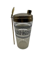 Vintage Jeanette Barware Cocktail Shaker W/Spoon Patrician Greek Key Pattern