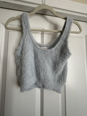 New Aeropostale Small Fuzzy Light Blue Grey Soft Cozy Sweater Tank Top Cami