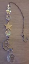 Suncatcher Crystal Light Prism Moon Stars Silver Tone 12" Garden Window Gift New