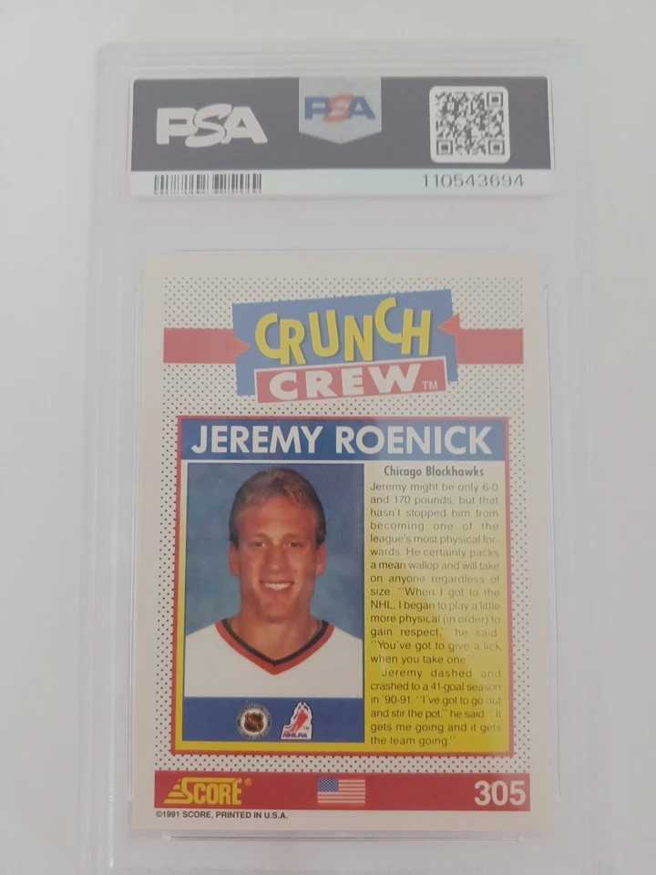 1991 Score American   Jeremy Roenick #305 Chicago Blackhawks PSA 7 NM - Image 2 of 2