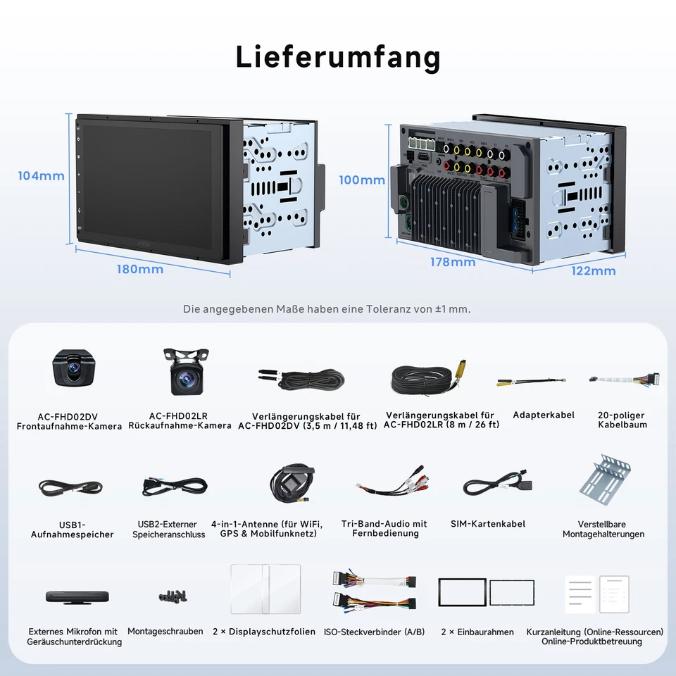 ATOTO DAB+ 7" Doppio DIN AI Android Autoradio Wireless CarPlay 8+128G GPS Navi - Immagine 2 di 4