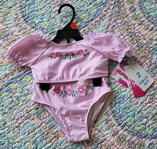 Minnie Mouse Two Piece Swim Suit Size 2t Pink Striped UPF Floral New NWT Bikini