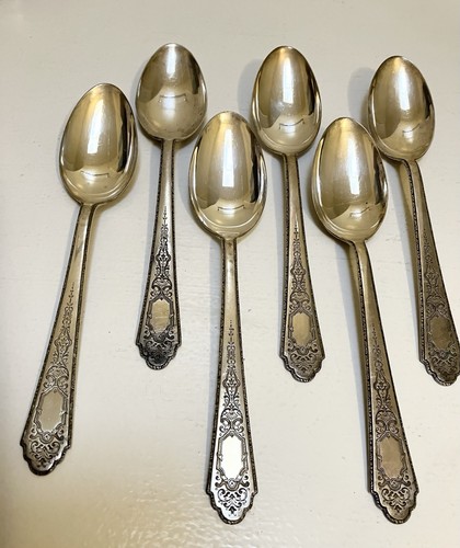 Six Estate Antique Sterling Silver Spoons Marked Treasure Sterling Patd. 1921