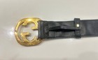 Gucci GG Web Belt Black Leather 80/32 Red Green Stripe Gold Buckle Authentic — photo 3