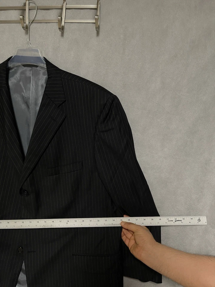 Loro Piana Suit Men 50R Black Striped Italy Super 120 Wool 44X30 Pants by Tallia - Image 3 of 4