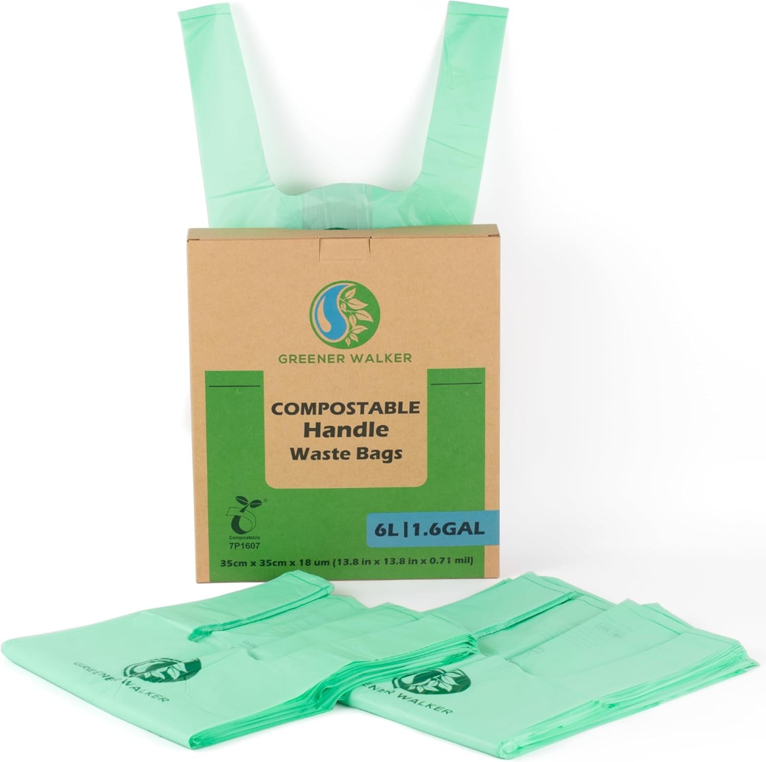 GREENER WALKER Compostable Caddy Liners with Tie Handle,6L-150 Bags Biodegradab