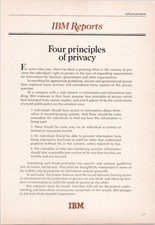 IBM Four Principles of Privacy 1974 Vintage Print Ad SciAmerican