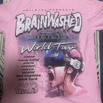 Hellstar Brainwashed 3005 World Tour Men's Pink Graphic T-Shirt Size L
