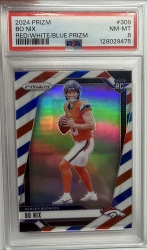 2024 Panini Prizm Bo Nix Red/White/Blue Prizm #309 PSA 8