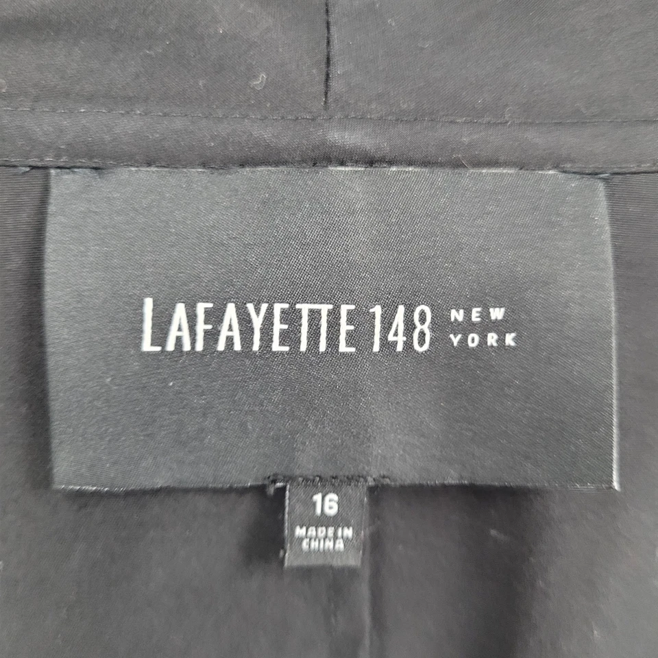 Jaqueta Lafayette 148 preta leve de seda elástica xale de chiffon gola capuz 16 - Imagem 3 de 4