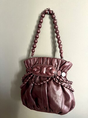 LOCKHEART Under Cover Pixie Cab Purple Amethyst Leather Wrapped Bead Handbag