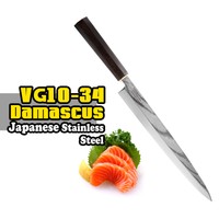 Tuo Yanagiba Vg10-34 10.5 Inch Slicing Knife Sushi Japanese Damascus Steel Chef Tuo Yanagiba Vg10-34 10.5 Inch Slicing Knife Sushi Japanese Damascus Steel Chef