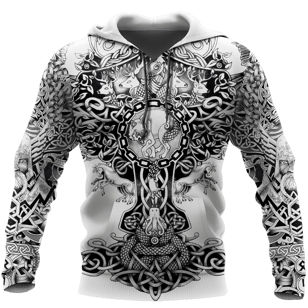 Sons Of Viking black and white full print hoodie, great fashion for you