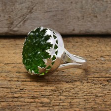 Anillo hecho a mano de plata de ley 925 con piedras preciosas de moldavita de San Valentín todos los tamaños