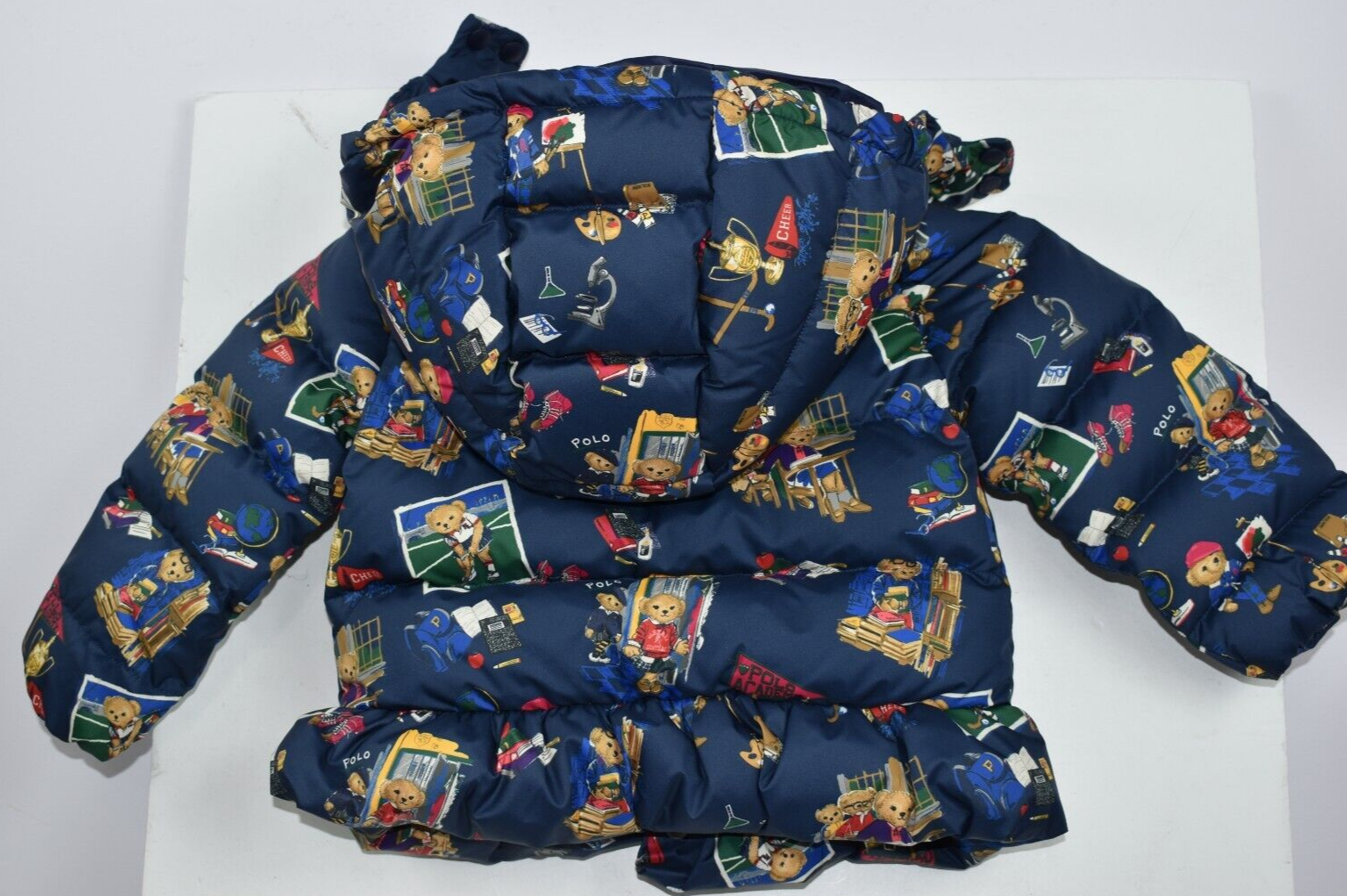 Giacca Ralph Lauren 24M nuova con etichette bambina orso navy piumino d'anatra cappuccio zip tasche pony