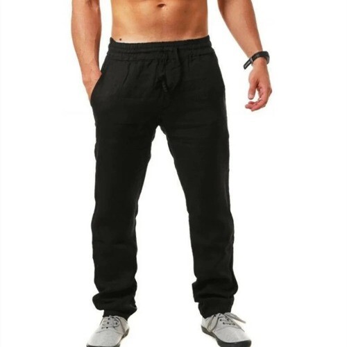 Pantalone lungo uomo cotone lino estivo lino uomo casual elastico in vita - Foto 8 di 24