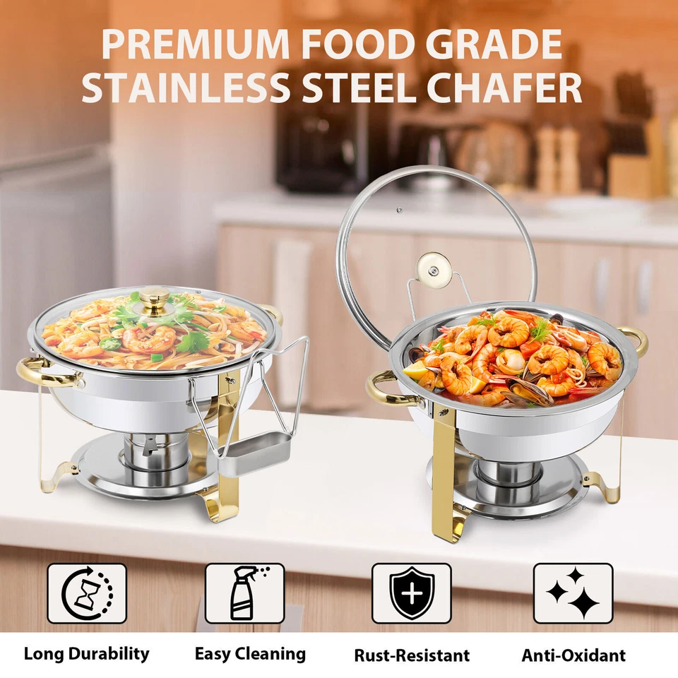 2/4/6/8/10 PCS Chafing Dishes for Buffet 5QT Round Chafing Dish Buffet Set Home - Image 3 of 4