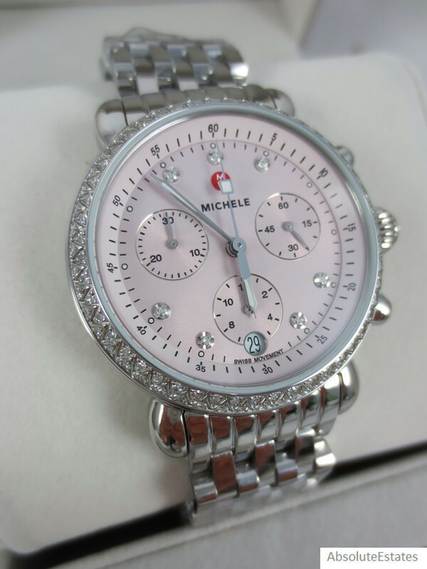 Michelle様 NEW Michele Lilac Light Pink CSX 36 Silver Diamond Watch