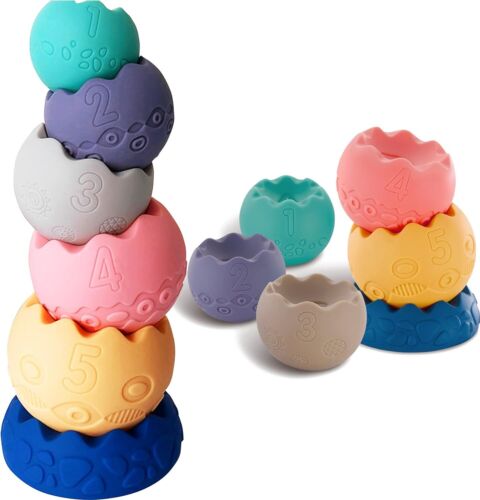 Baby Soft Building Blocks Stacking Balls Ring Balls For Toddlers Montessori Toys - Picture 1 of 12