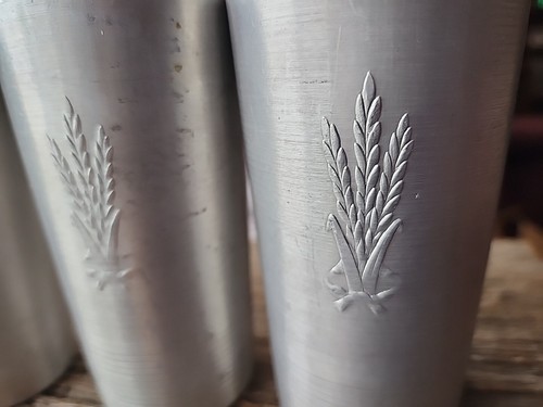 Vintage West Bend Spun Aluminum 5 Inch Tumblers Drinking Cups Wheat Design  - Picture 2 of 8