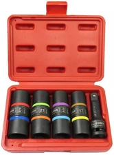 5pc 1/2" DR. Thin-Wall Flip Impact Socket Set Auto Rims Tires Lug Nuts CR-MO