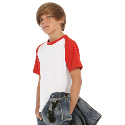 Kinder Jungen B&C Kurzarm 100% Baumwolle Baseball T-Shirt Oberteil