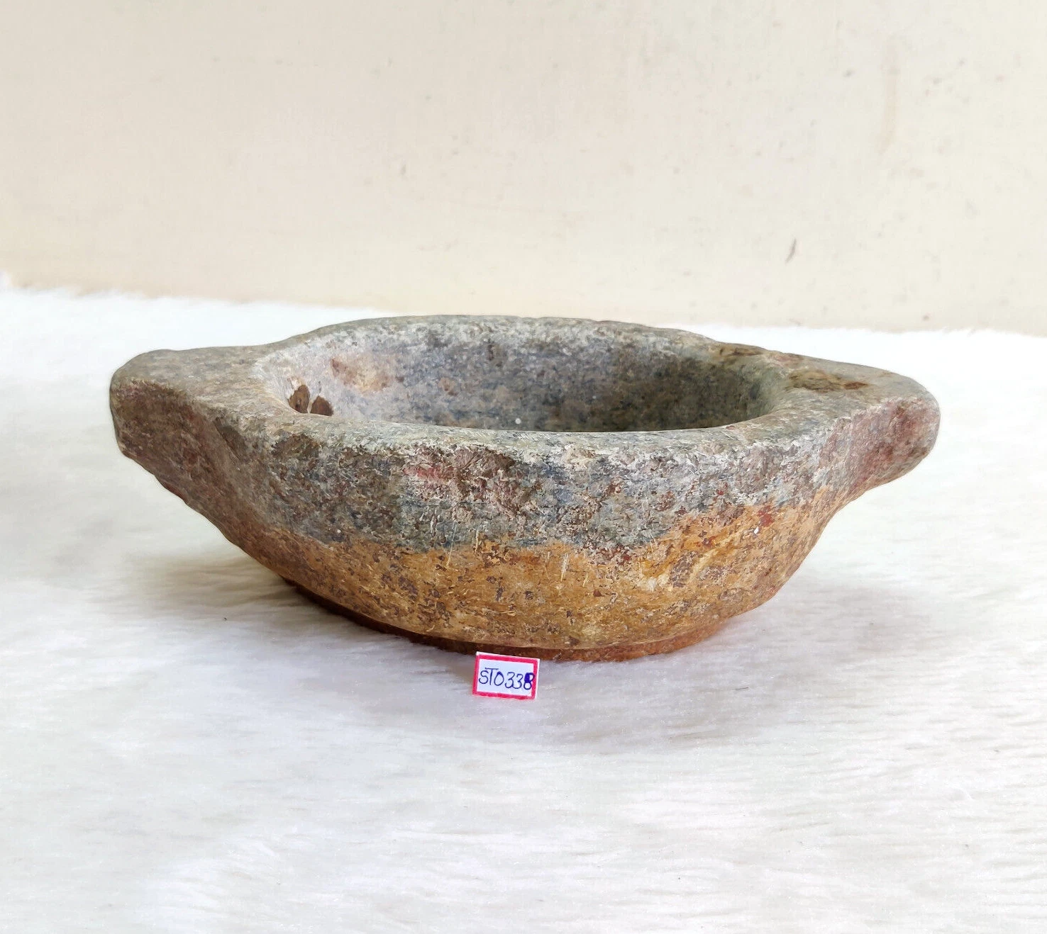 Antique Handmade Double Color Stone Mortar Homeopathic Medicine Old STO338