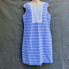 Talbots Size 10 Blue White Striped Shift Dress Nautical Coastal Lace Short