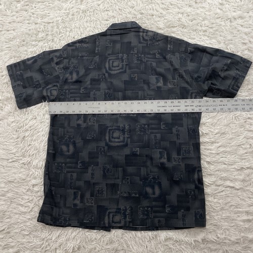 MODA CAMPIA MODA Hawaiian Shirt Men M Vtg Y2k Geometric Tribal Black Gray Aloha - Picture 19 of 21