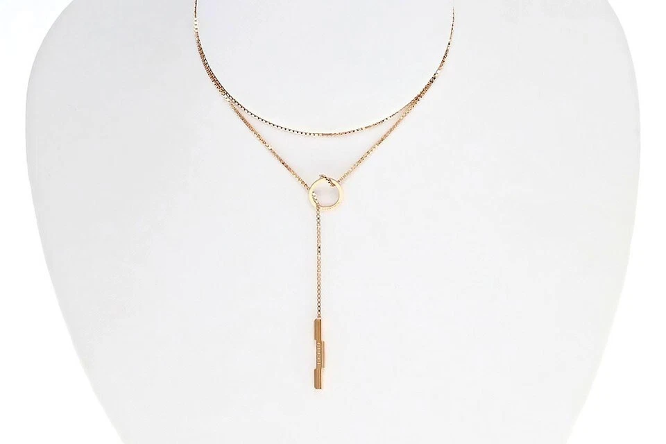 Collar Lariat de oro rosa de 18 quilates GUCCI con colgante de barra YBB66211000200U Foto 3 de 4