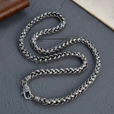 Solid S925 Sterling Silver Chain 7mm Braided Wheat Link