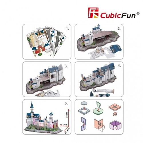 3D Puzzle NEUSCHWANSTEIN CASTLE GERMANY (With LED Lights) CubicFun - Picture 4 of 5