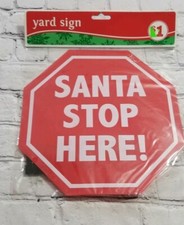 Discontinued Plastic Santa Stop Here Yard Sign Christmas Winter Decoration NEW