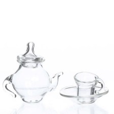 Dollhouse Miniature Glass Teapot and Cup  Set of 3