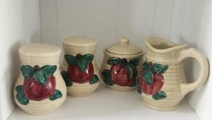 3D Four Piece Salt, Pepper, Creamer & Sugar Set Apple, Cracker Barrel
