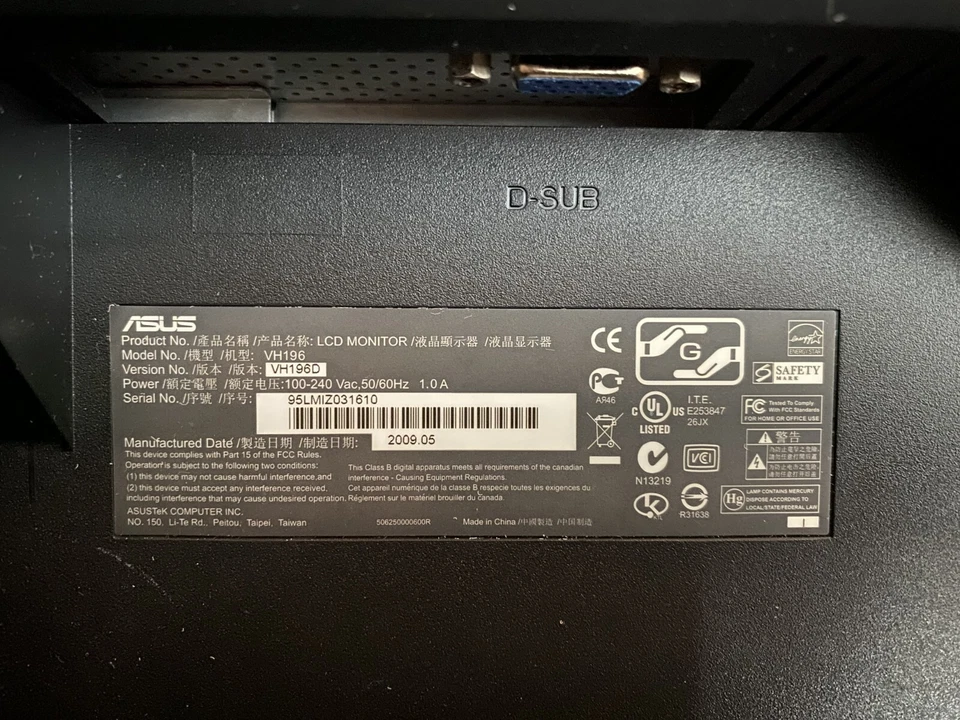 ASUS  19,6" LCD Monitor - 1440 x 900 -  250 cd/m² - 5ms VGA Schwarz - Bild 3 von 4