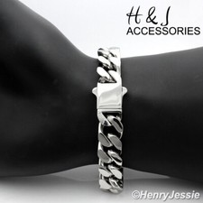 8.5"MEN 316L Stainless Steel 12mm Silver Miami Cuban Curb Link Chain Bracelet