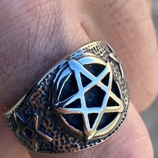 Men's Pentagram Ring Devil Star Occult Magic Pentacle Satanic Stainless Steel