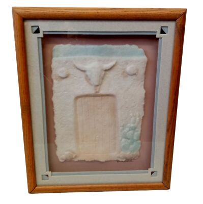 Southwest Cow Skull Cactus Wall Art Paper Mache Cast Framed Sculpture 1980s 
