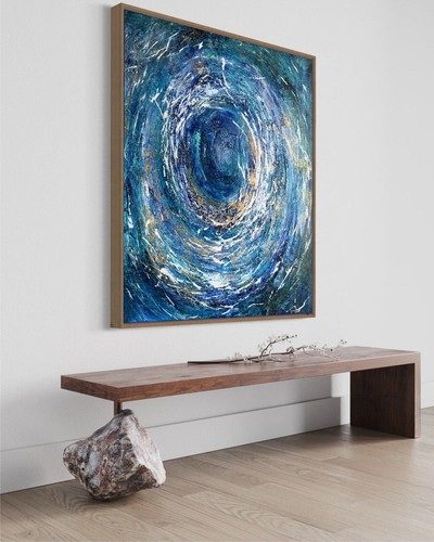 Original Blue Paintings On Canvas, Modern Ocean Oil Painting, Contemporary Art - Picture 4 of 7