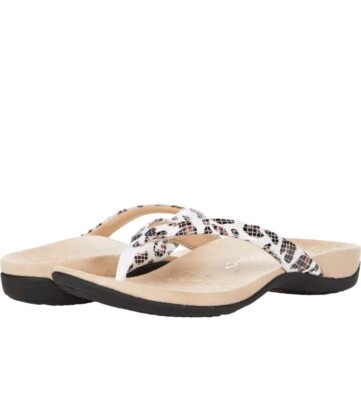 Vionic Women's Sz 8 Dillon White Emb Leather Cheetah Print