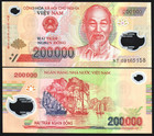 Vietnam 200000 DONG P-123 2009 x 1 Pcs Vietnamese Currency UNC Polymer BANK NOTE