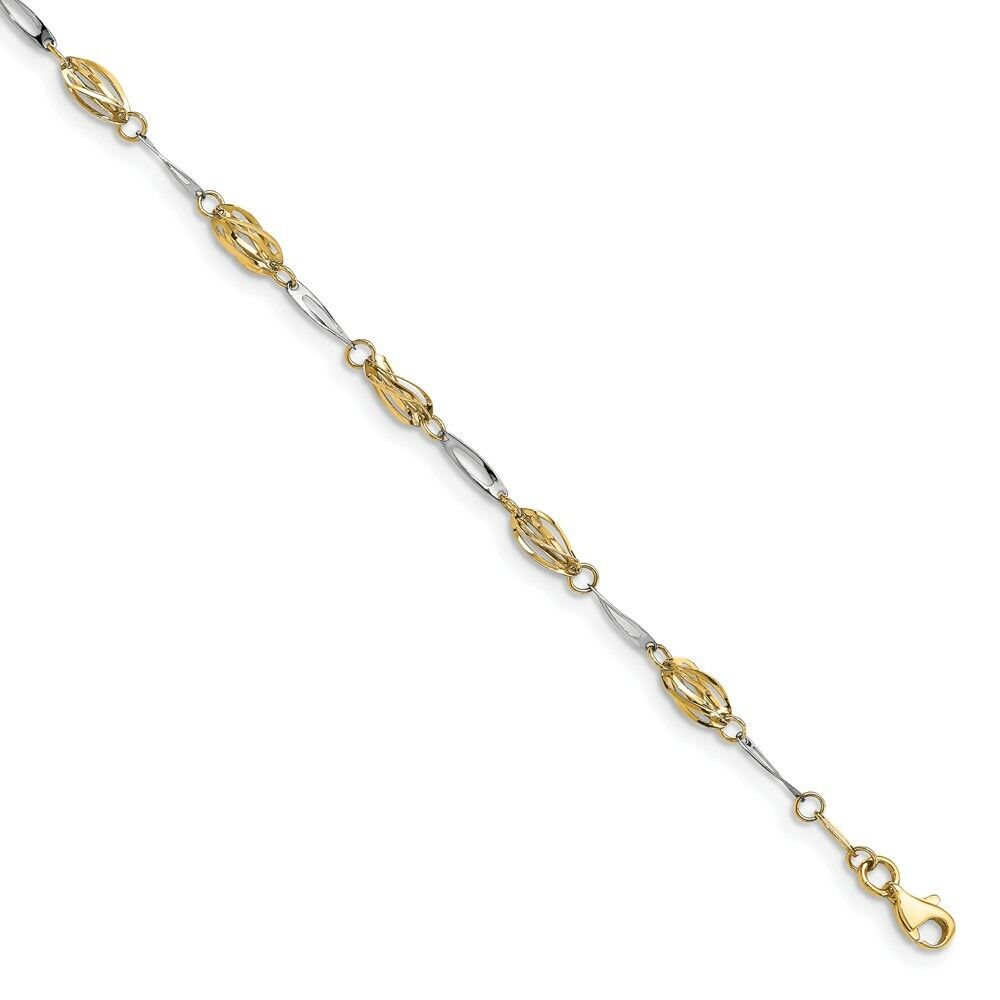 Factory outlet Real 14K Spring new work one after another Two-tone Polished Fancy Link Lobster 10 Anklet; inch; C