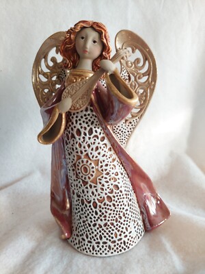Origins Artisan Collection by Roman Christmas 9'' Glazed Ceramic Angel with Lute