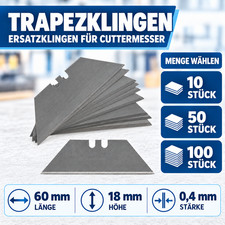 Trapezklingen 18 mm 60 mm 0,4 mm Ersatzklingen Teppichmesser 10/50/100 St&uuml;ck